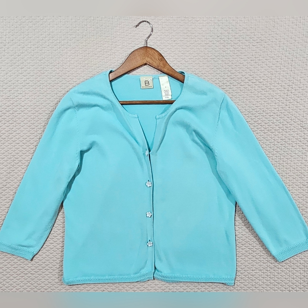 Belongings Aqua Blue Button-Up‎ Cardigan Knit Sweater Size M